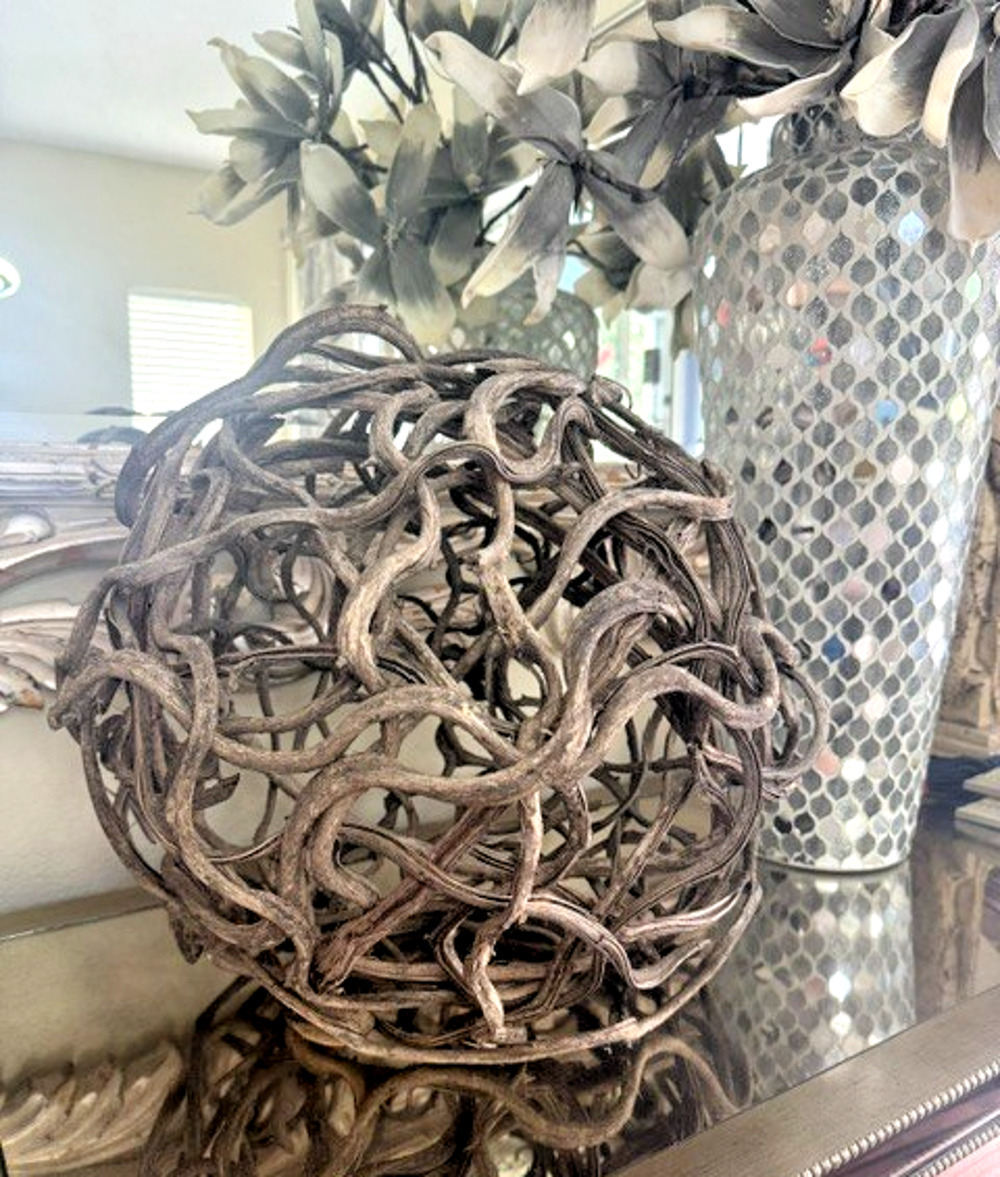 Dried Twisted Tangled Root Vine Ball Decorative Sphere 16" Beach Driftwood Vibes